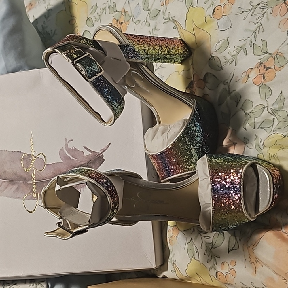 Jessica Simpson Rainbow Chunky Glitter Heels 7.5 M